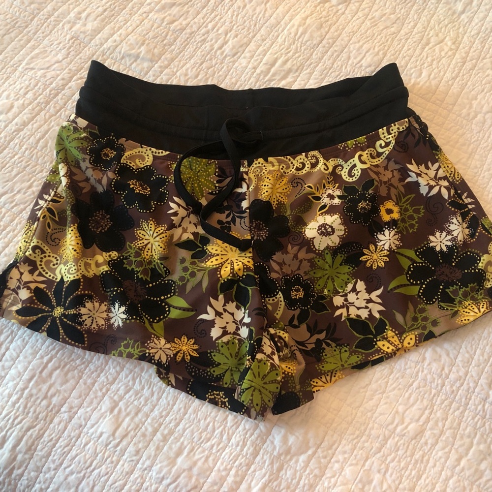 Athleta Floral Swim Shorts - Black, Green, Yellow